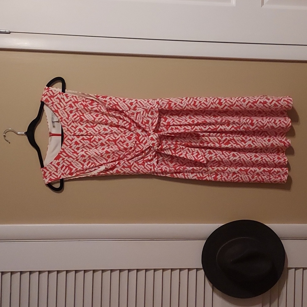 Maggy London Orange and White Patterned Dress